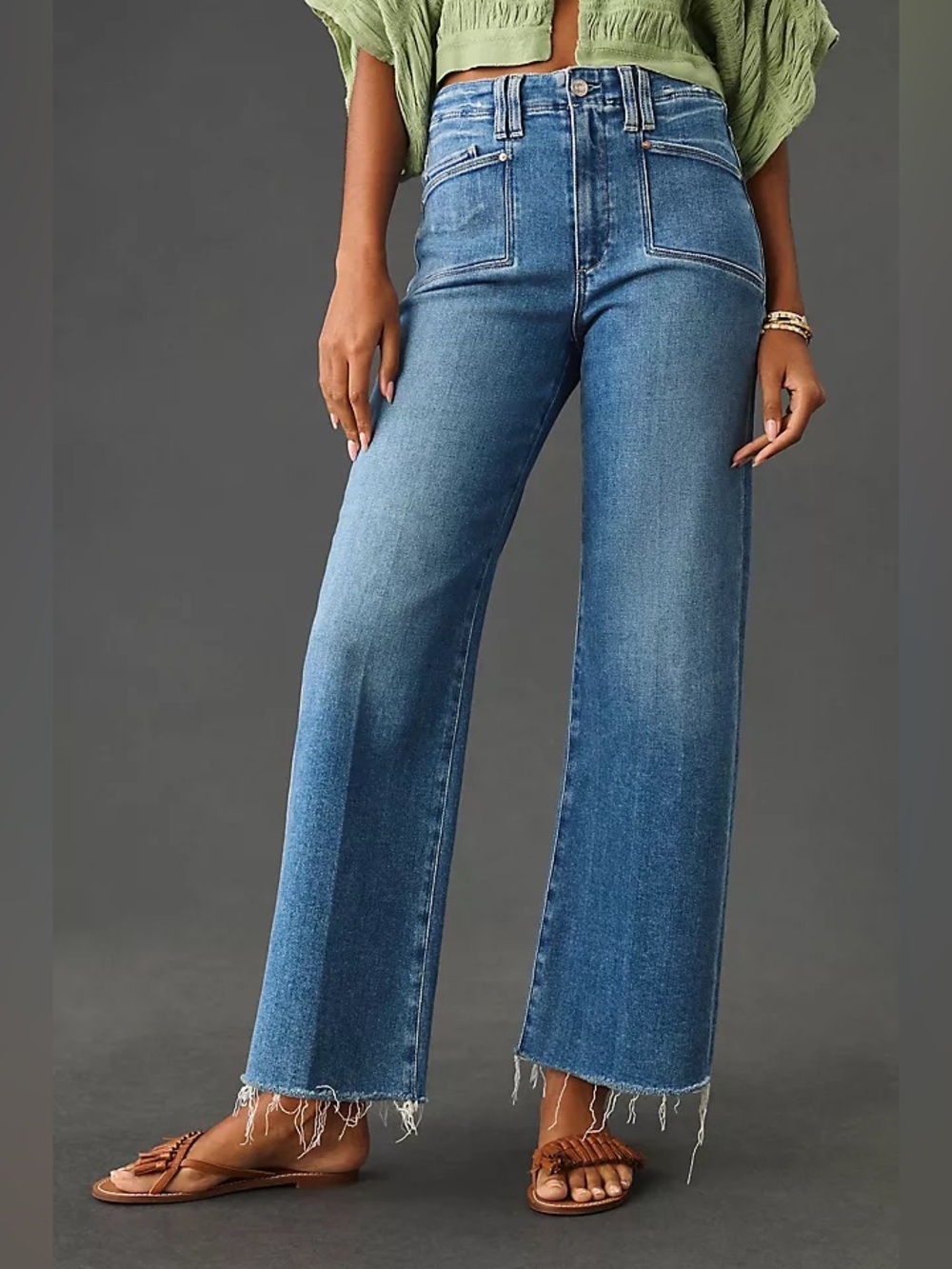 PAIGE High-Rise Wide-leg Aneesa Jeans in Sunnie Distressed Wash Size 26